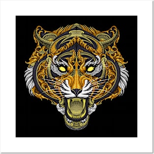 Tiger head with floral pattern Posters and Art